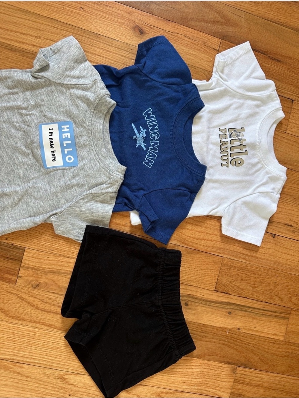 One nation Baby Graphic T-shirts Trio with Black Shorts - Gray, Navy, White